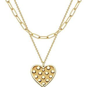 Layered Heart Necklace Pendant Handmade 18k Gold Plated Dainty Gold Choker Arrow